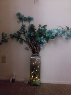 Teal lighted flower vase
