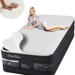 Twin Air Mattress with Built in Pump, 18”  with Silk Foam Topper, Durable Fast & Easy Inflation/Deflation Airbed