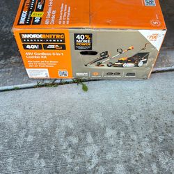 Brand New Electric Lawnmower, Blower and Weed Eater Combo Kit