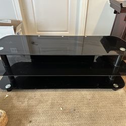 Black Glass TV Stand With Shelves