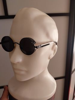 Round Steampunk Sunglasses Black Metal Frame polarized