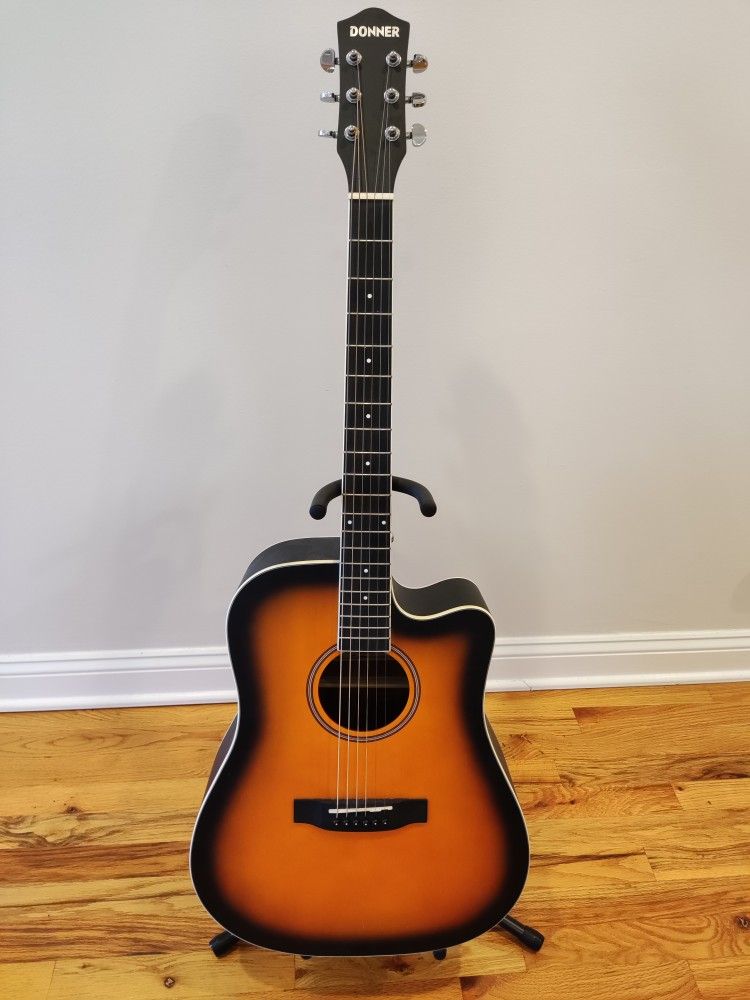 Donner Acoustic Guitar Sunburst With Guitar Stand