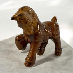 Vintage Brown Glazed Ceramic Prancing Horse Figurine 3.5” Equestrian Decor