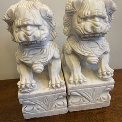 Foo Dog Marble Statue,Pair of Guardian Lions,Asian Stone Statues Feng Shui.