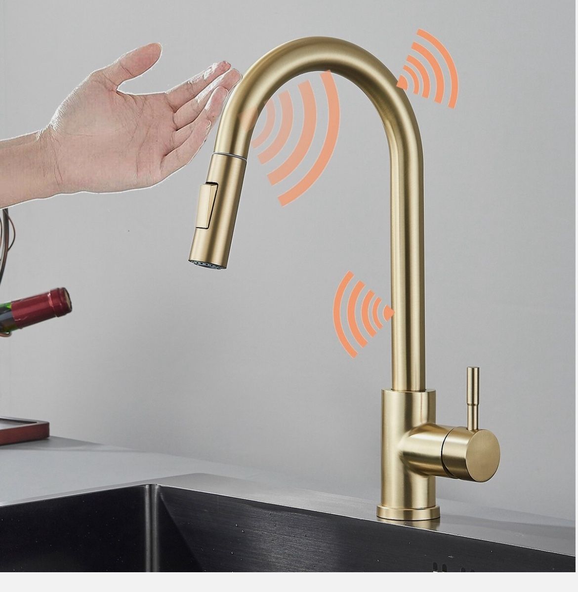 Touch Kitchen Sink Faucet Pull Down Sprayer Single Hole Mixer Tap Brushed Gold K9