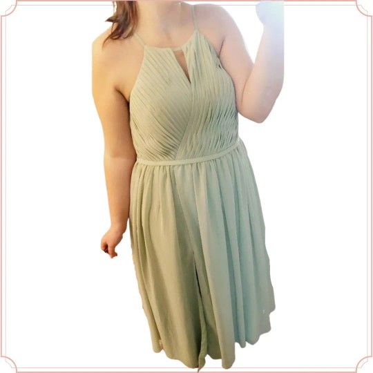 Azazie | Floor-Length Chiffon Dress | Bridesmaid Dress | Size 16 | Green | NEW |