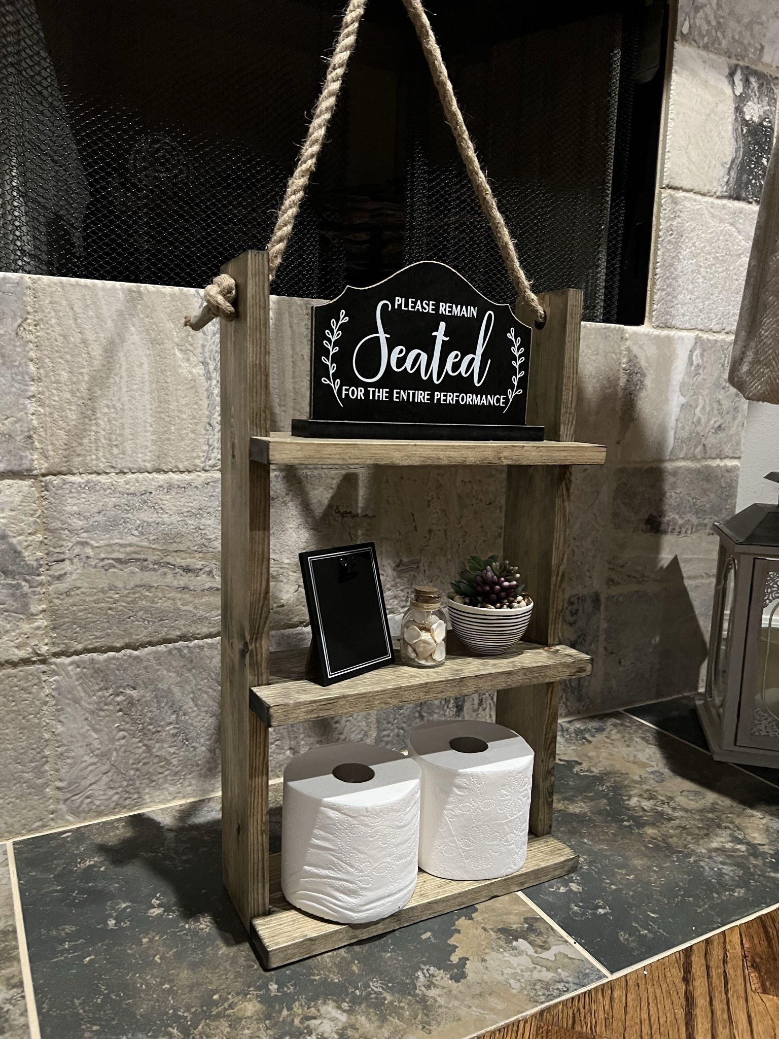 Rustic Wood Hanging Toilet Paper Roll Storage 