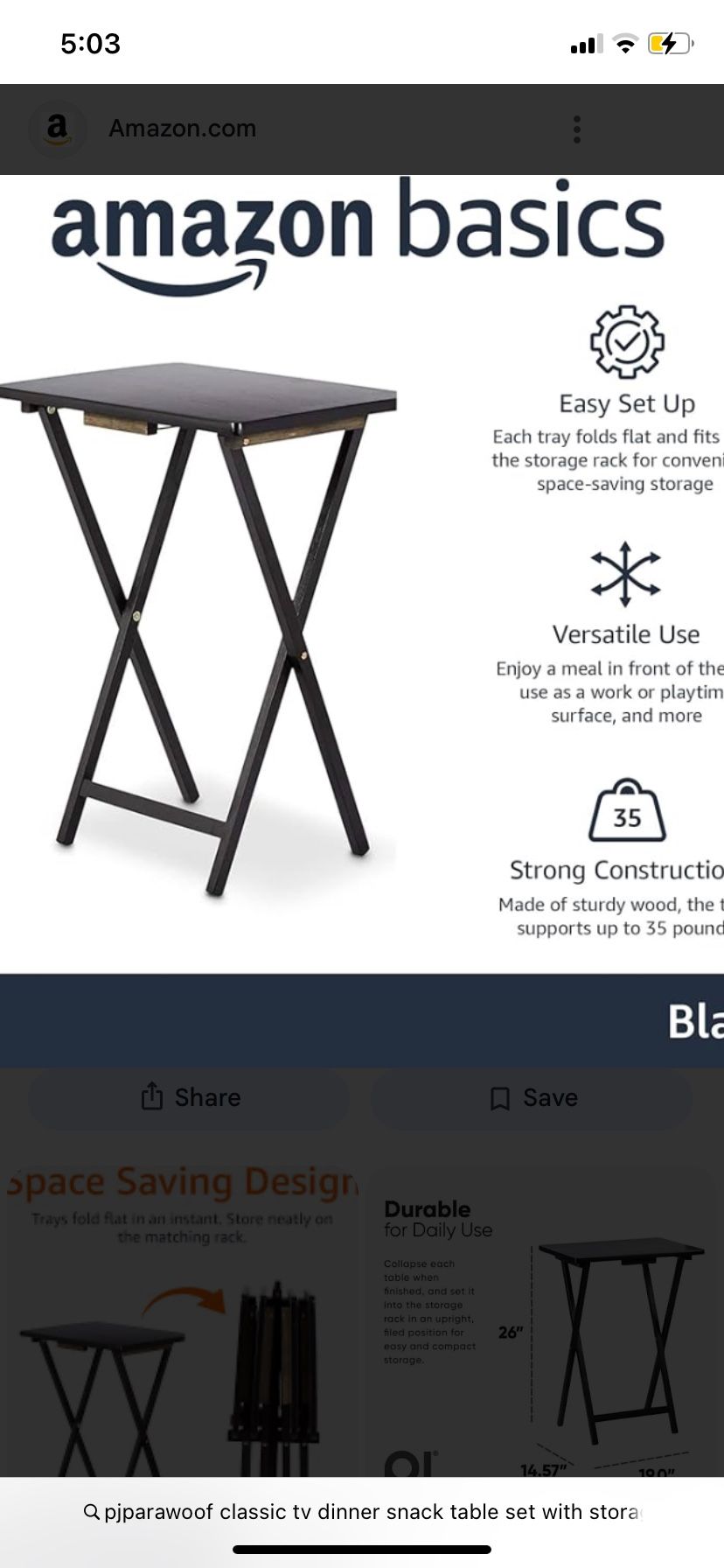 Black 4 Piece Amazon Basic Tv Folding Table Set With Storage Rack