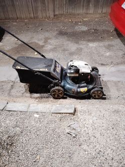 Briggs and Stratton  , yard man    runs and cuts excellent just need the throttle cable and lever  most likely around 20 bucks for the part at a lawnm