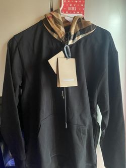 burberry Check Hood Cotton Blend Hooded Top