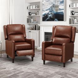 Set Of 2 Red Brown Recliners. Faux Leather. 