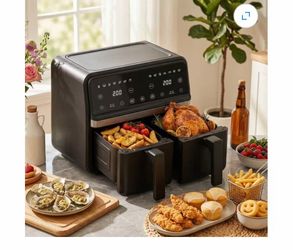 Dual Basket Air Fryer, XL Basket for 6 LB Whole Chicken, Double Stack Compact Design, 14-in-1 Functions with Reheat, Dehydrate, Black$40