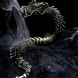 Retro Style Stainless Steel And Sterling Silver Dragon Bracelet 