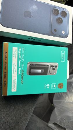 iPhone 17 pro blue with portable charger