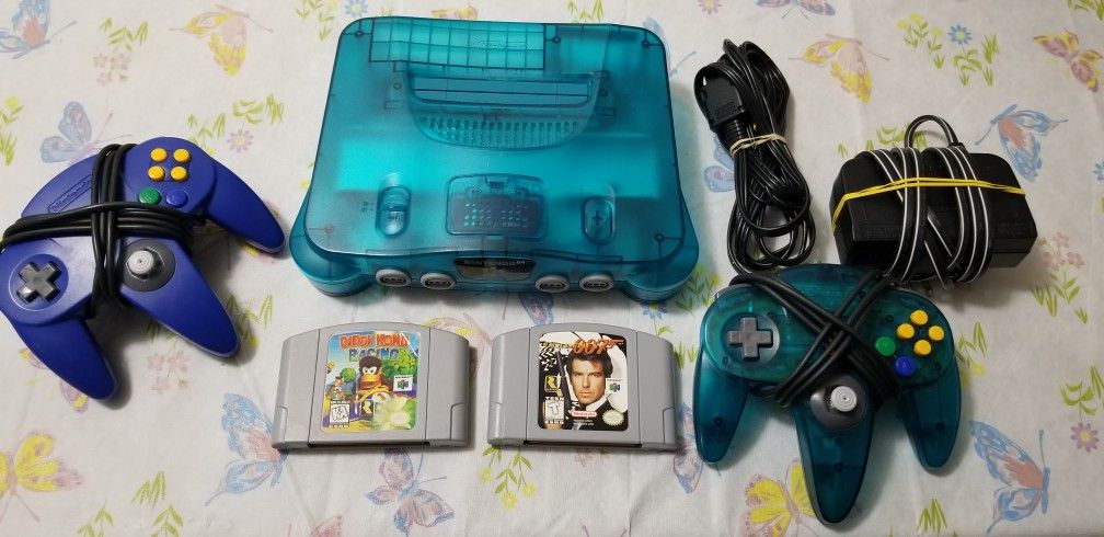 Nintendo 64 Funtastic ice Blue Edition With Expansion Pack Games And Controllers 