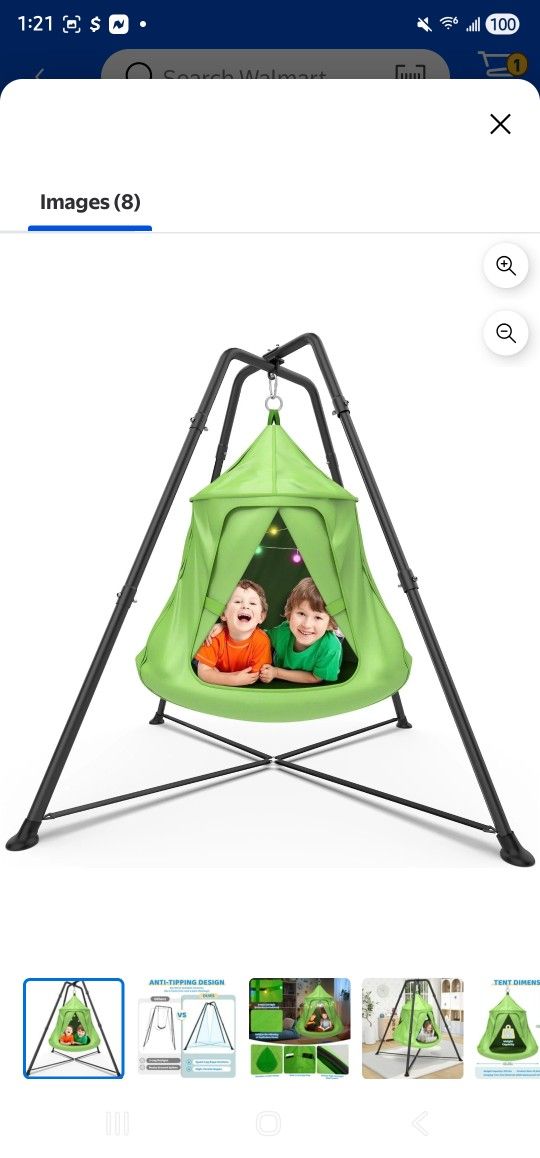 X-Shaped Swing Set with Play Tent Swing Chair, Hanging Hammock Chair with Stand, Outdoor Indoor Sensory Swings for Kids and Adults, 330 lbs, Green