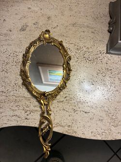 Vintage Gold Ornate Hand Mirror