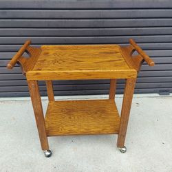 Mid Century Rolling Bar Cart Oak.