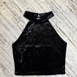 IF SHIPPING, DM BEFORE BUYING. Medium Madrag Black Velvet Halter Crop Top