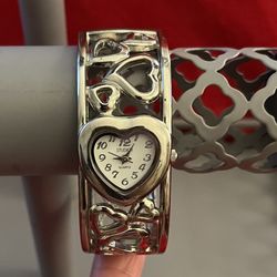 Silver Bangle Watch With Heart Design 