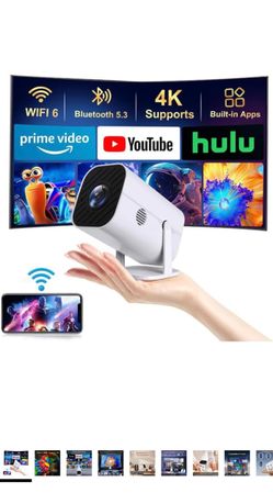 Brand new in box! Mini Projector with Wifi and Bluetooth, Built-in Apps,Movie Projector Electric Focus Portable Projector, 1080P Video Projector for B