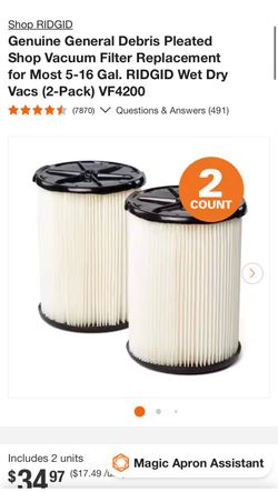 RIGID SHOP VAC FILTERS (2) packs