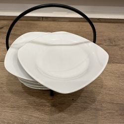 Set Of 6 Appetizer/Desert Plates With Stand