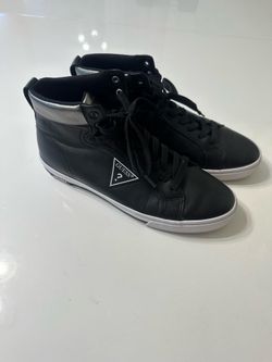 GUESS GMACRON-R Black Silver Leather Lace Up Men's Casual Sneakers Size 9 42