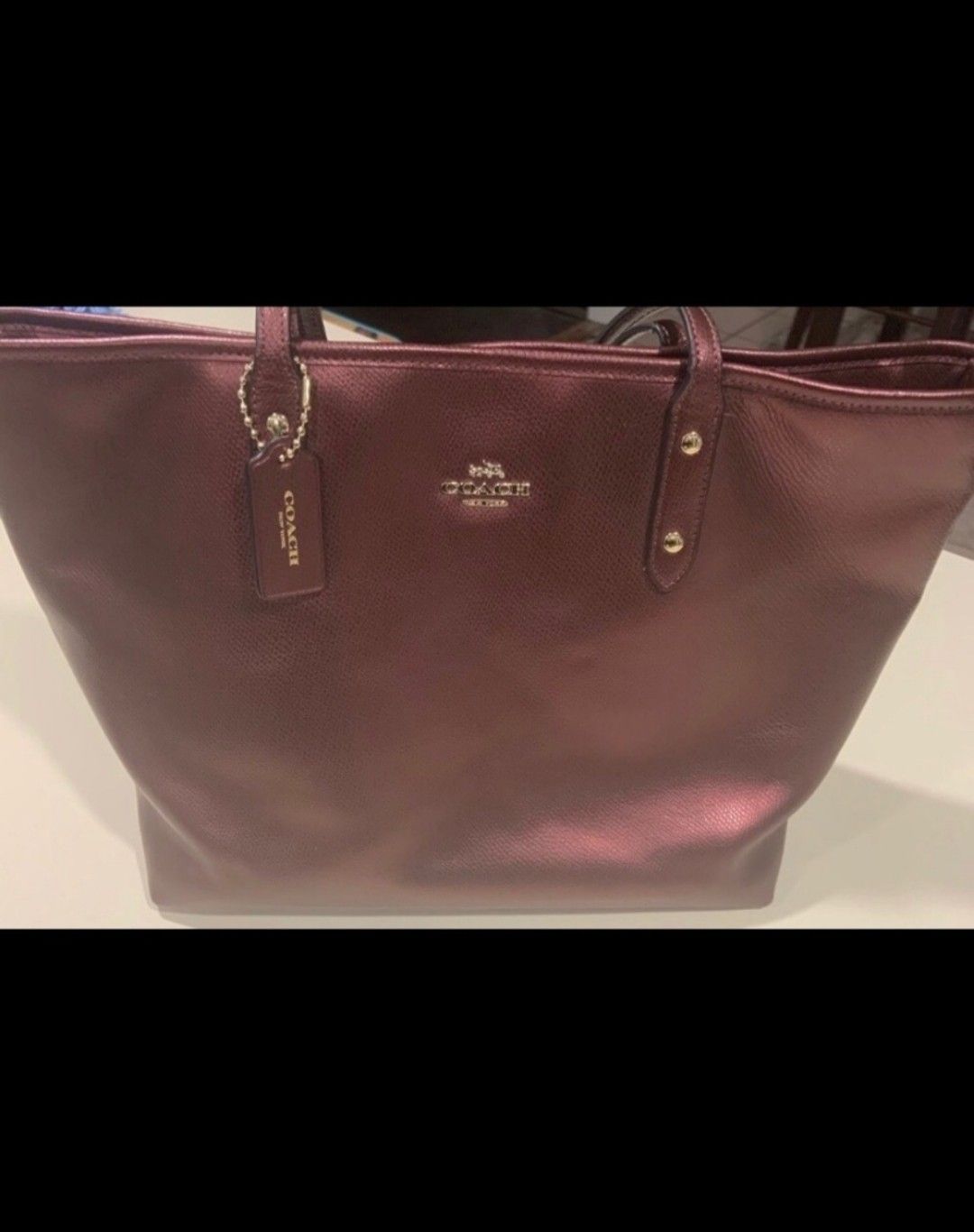 Coach Metallic Burgundy Tote Bag