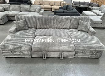 120” Ultra Large Sectional Sofa Bed, Double Chaise Sectional, Super Comfort Corduroy Couch, Sectional, Sofa, Couch, U-Shaped Couch, Sleeper 