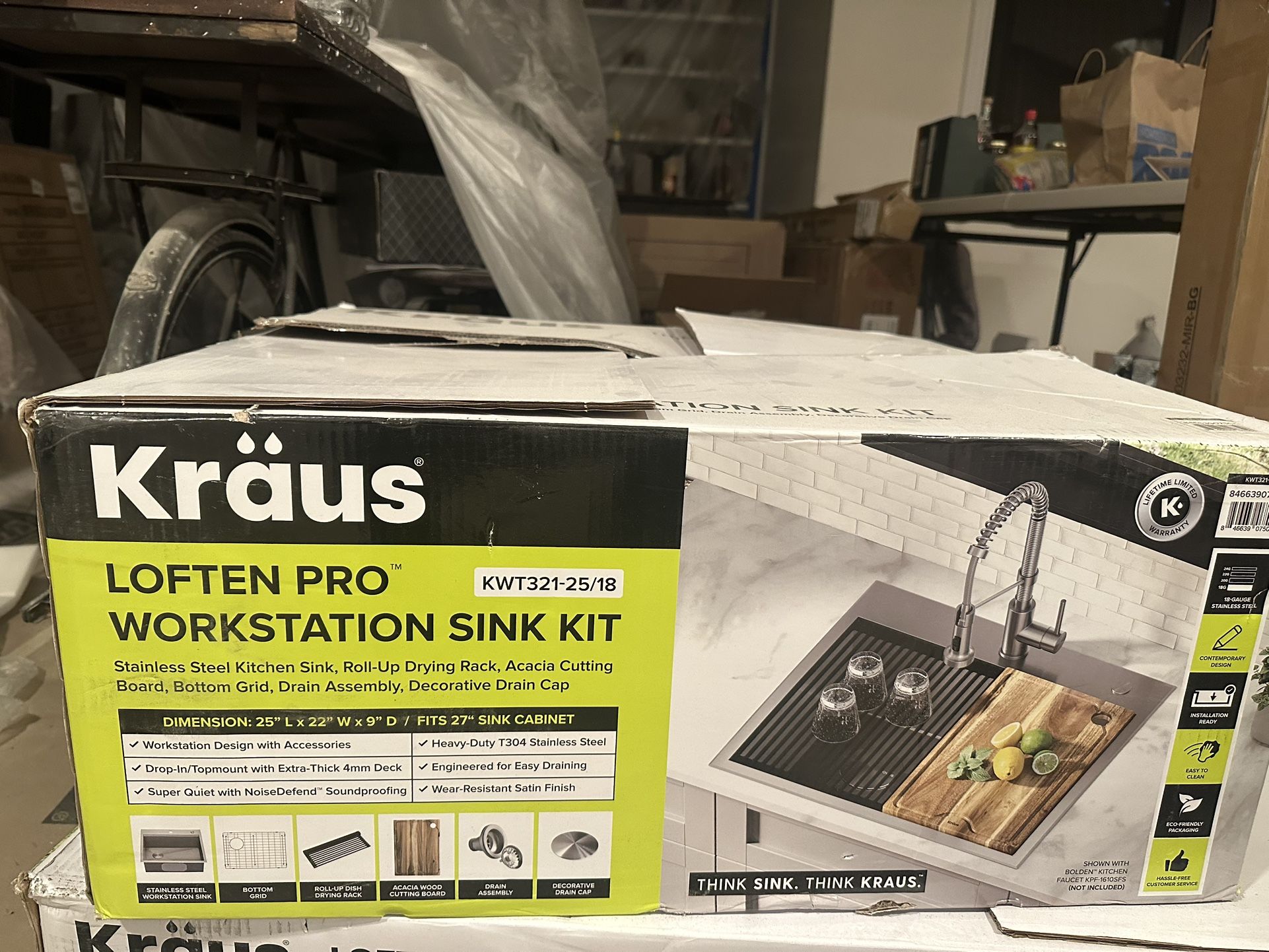 Kraus Loften 25 in. Drop-In/Undermount Single Bowl 18 Gauge Stainless Steel Kitchen Workstation Sink with Accessories