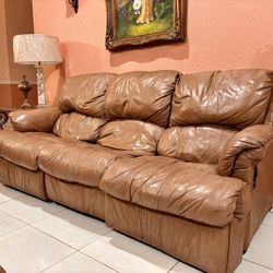 brown leather couch set with reclineable chair for $200