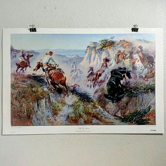 "Wild Horse Hunters" by Charles Russell, Unframed Print, Wall Art - Outer Print: 35"x23"  Image: 31.5"x20", - PORCH PICKUP ONLY , CASH ONLY 