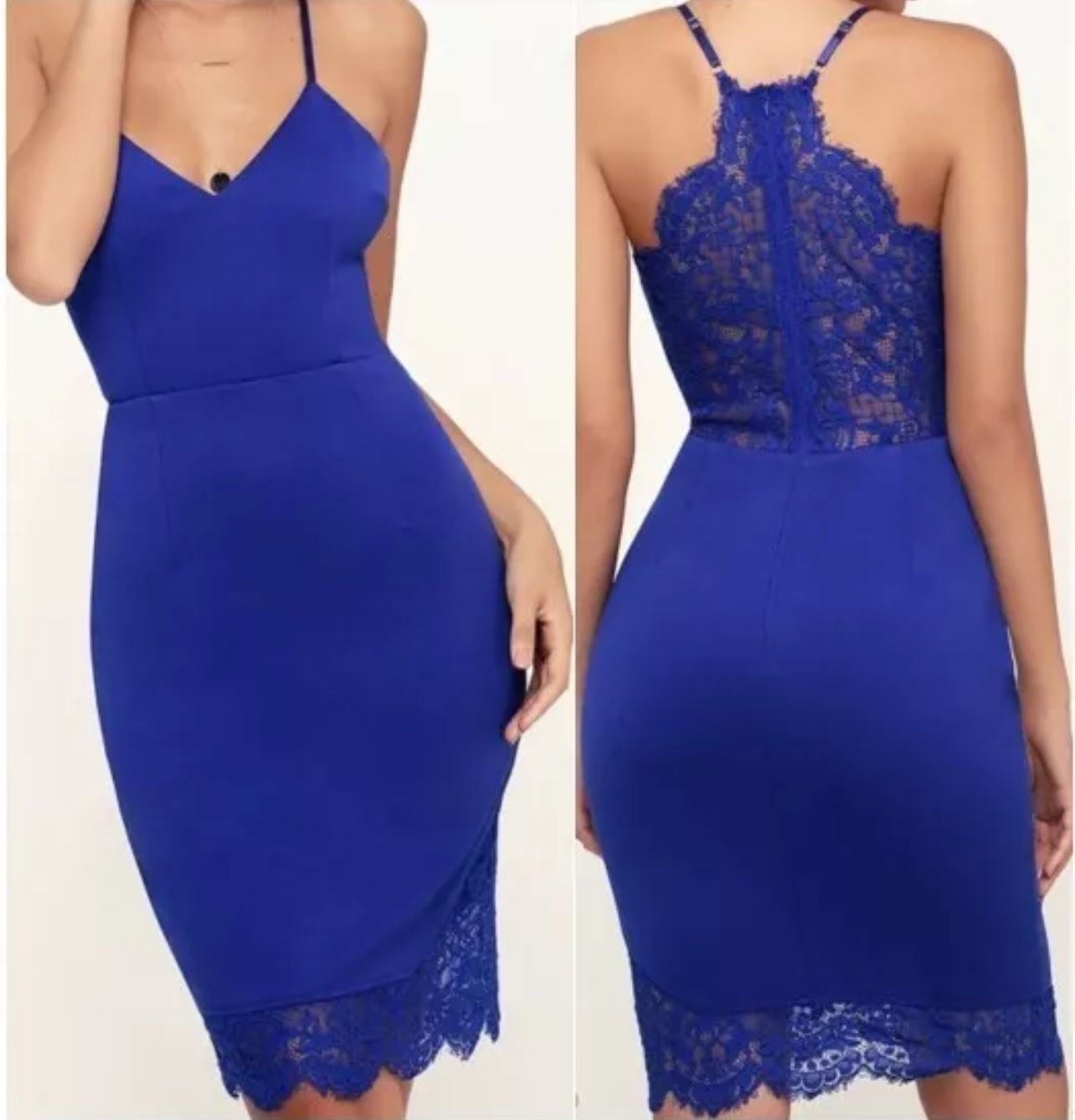 Lulus Dress Size size m in Royal Blue Lace Bodycon Midi Dress,