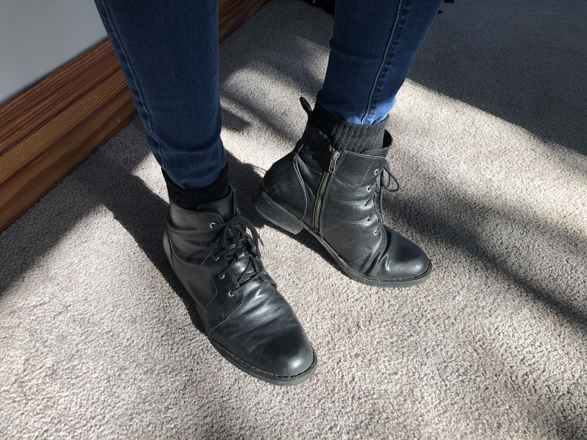Black Leather Born Troye Vintage Lace-Up Boot Women Size 12M