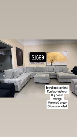 XL sectional grey or black color including ottoman corduroy material