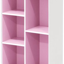Open Box Furinno Luder Bookcase / Book / Storage , 5-Cube, White and pink