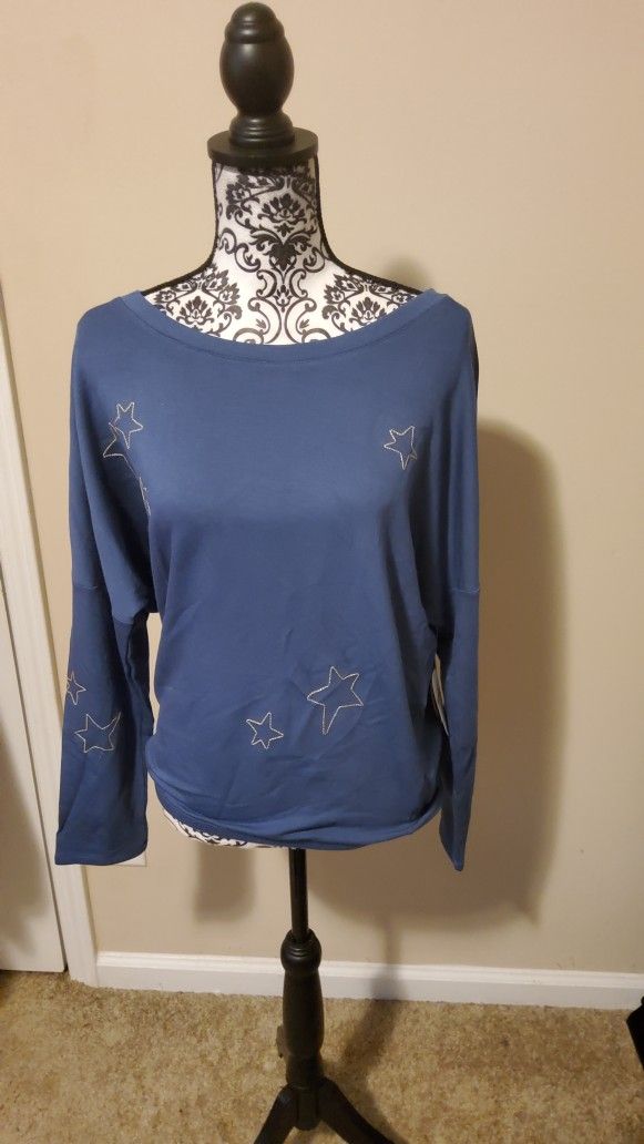 Secret Treasures Sleepwear Blue Indigo Fleece Star Top Size Small