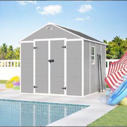 7x8FT Resin Plastic Outdoor Storage Shed, Double Doors, Window