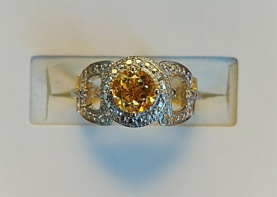 Genuine Citrine Sterling Silver Ring 12K Gold Plated (NWT)
