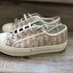 Dior Walk'N'Dior Powder Nude Pink Oblique Logo Flat Low Top Trainer Sneaker 38