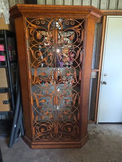 Ornate Metal & Wood Display Armoire / Cabinet