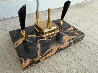 Vintage Made in Japan Desk Set Marble Look Pen Holder Perpetual Calendar MCM