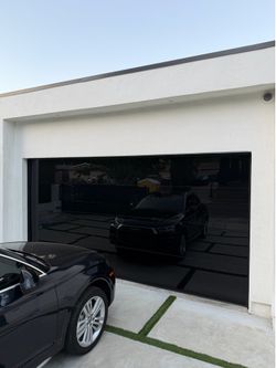 Frameless Glass Garage Door 16x8 ( Black Glass ) EXCELLENT CONDITION LIKE NEW