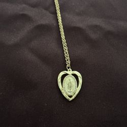 O Mary Conceived Without Sin Catholic Necklace Pendant  Goldtone Medal  Vintage