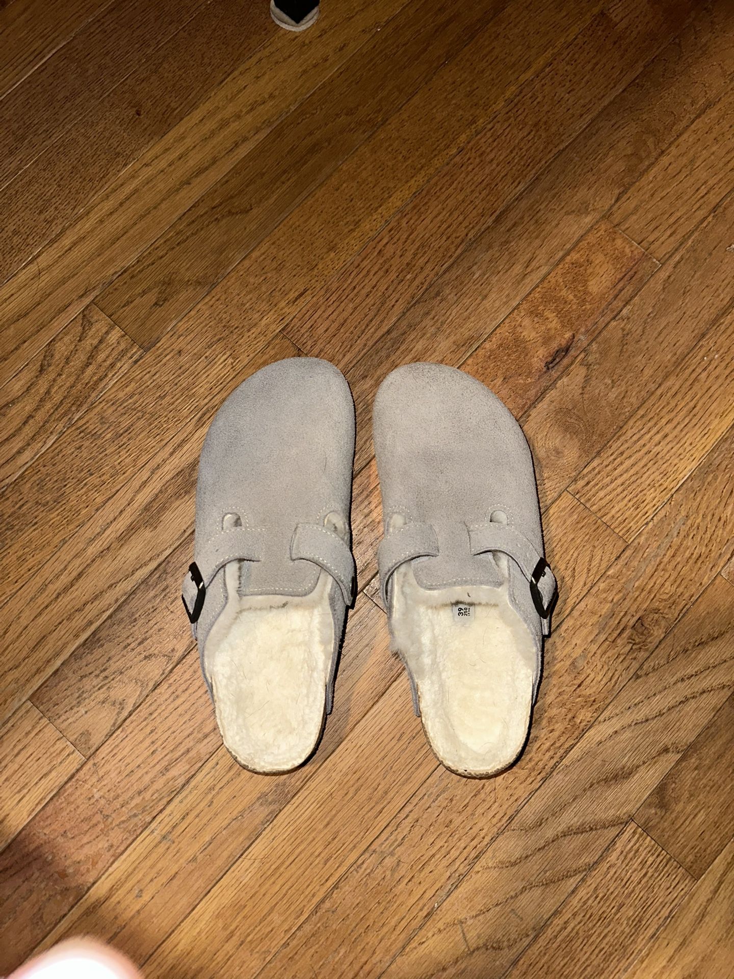 Grey fur birkenstock clog size 39 