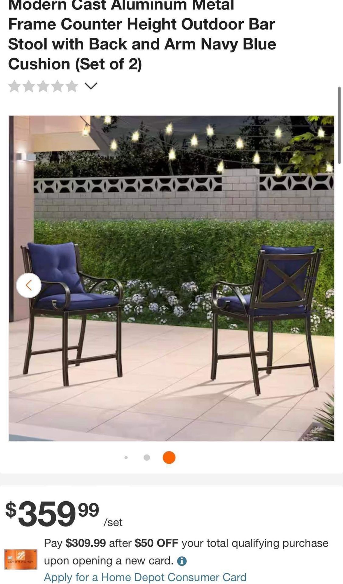 Modern Cast Aluminum Metal Frame Counter Height Outdoor Bar Stool - Main Image