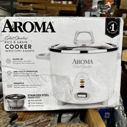 AROMA 14 Cup rice and grain cooker 3 quarts white and stainless steel inner pot