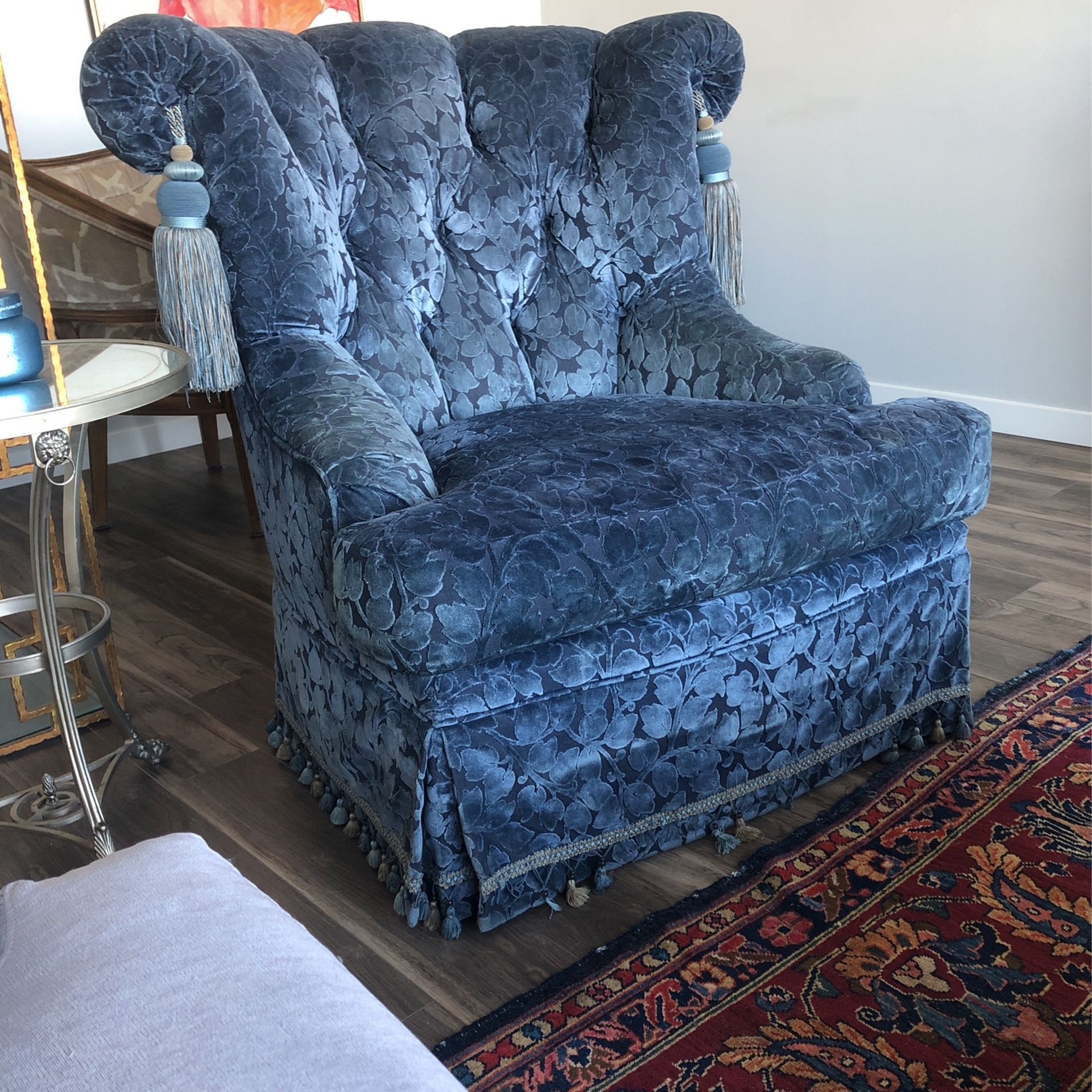 Blue Velvet Spinning Wingback Chair
