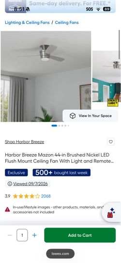 Harbor Breeze Mazon 44-in Brushed Nickel Ceiling Fan - Like New